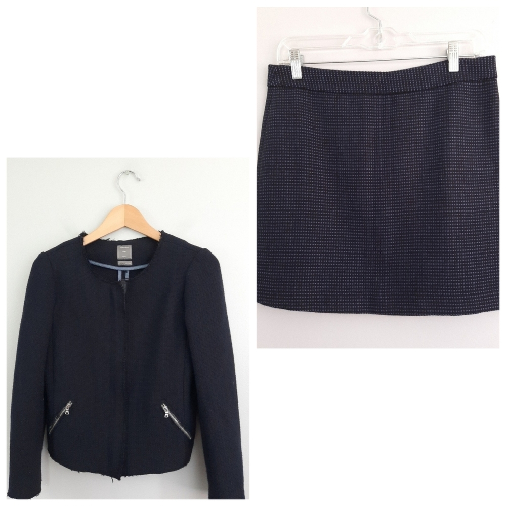 Gap Navy Raw Hem Jacket & Checkered Mini Skirt Bundle